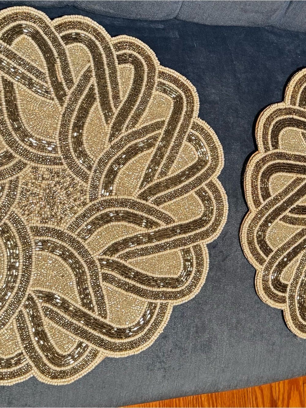 Tahari Home Beaded Charger Placemats Set of 2 – Silver Ivory 15” Decorative